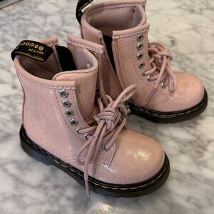 Dr. Martens Pink Glitter Kids Boots